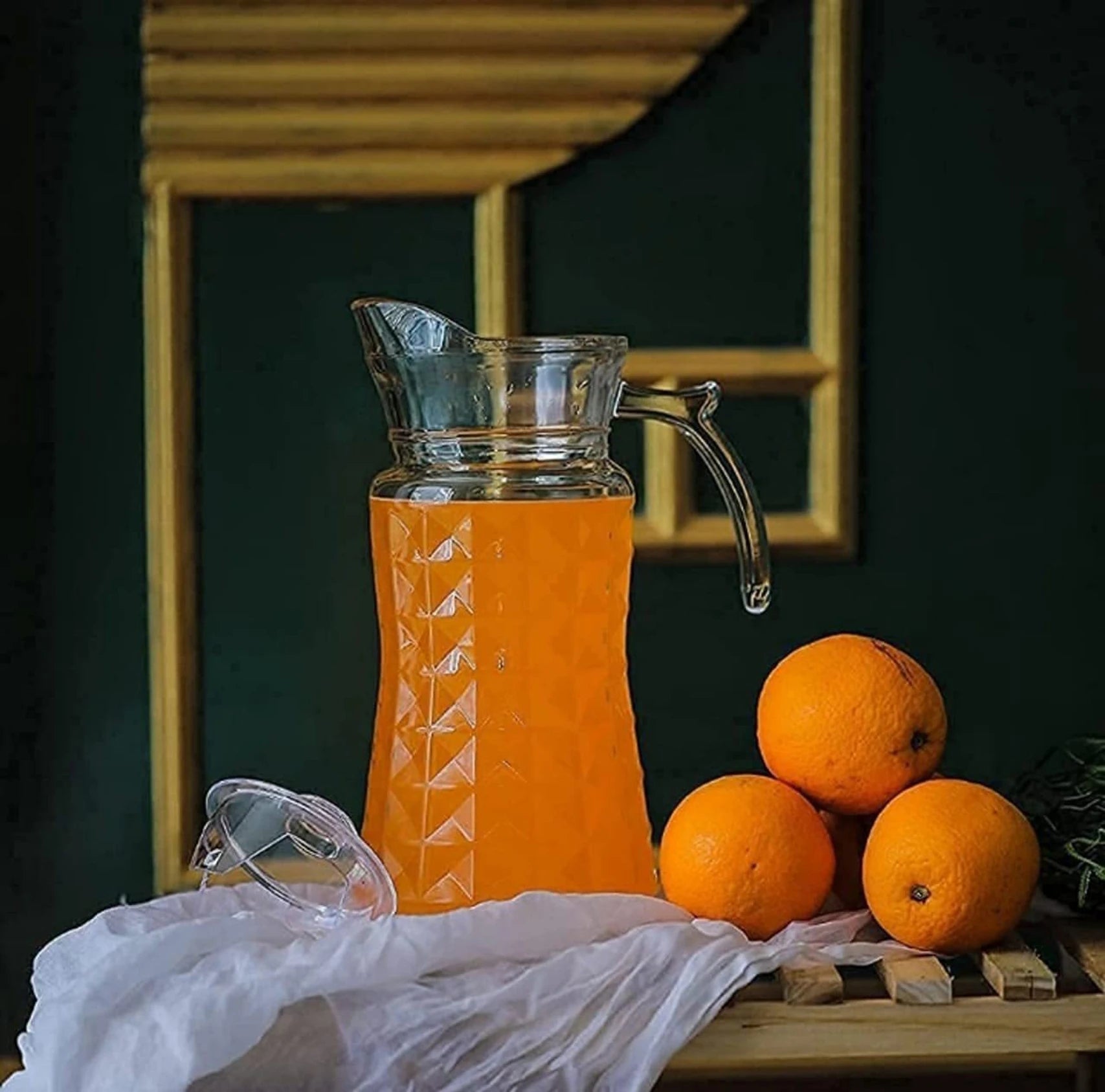 1.8L Crystal Clear Glass Pitcher Jug with Stainless Steel Lid