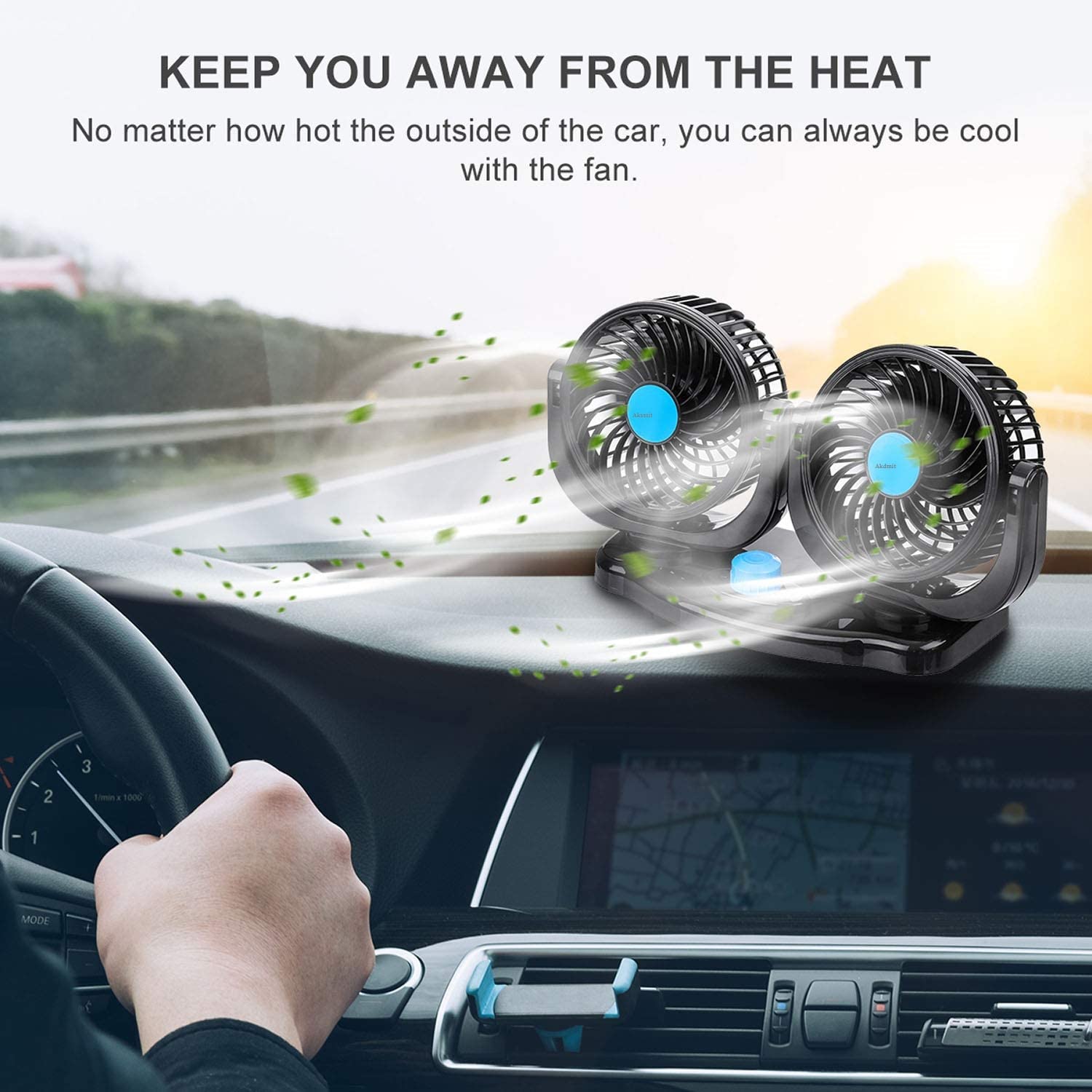 Dual Head Car Fan 12V 360° Rotatable Dashboard Cooling Fan