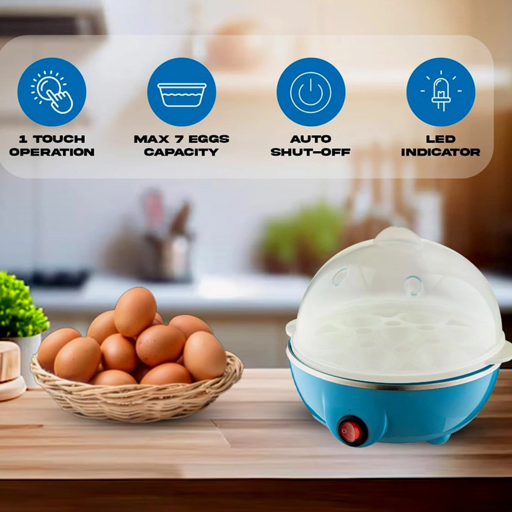 Electric Egg Boiler 7 Egg Capacity Automatic Egg Cooker 350W