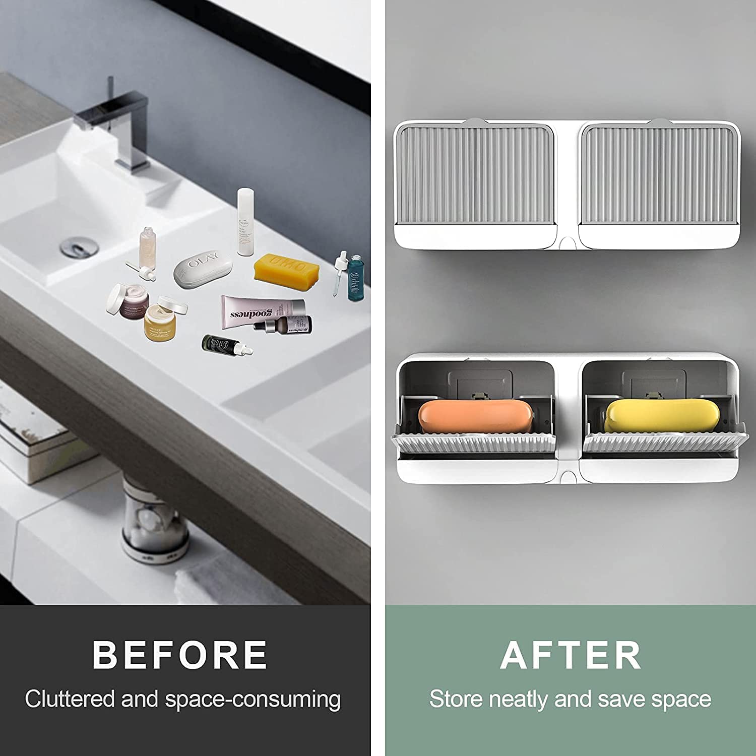 No-Drill Wall Mounted Double Soap Holder – Self Adhesive Soap Box for Bathroom & Kitchen (Pack of 2)