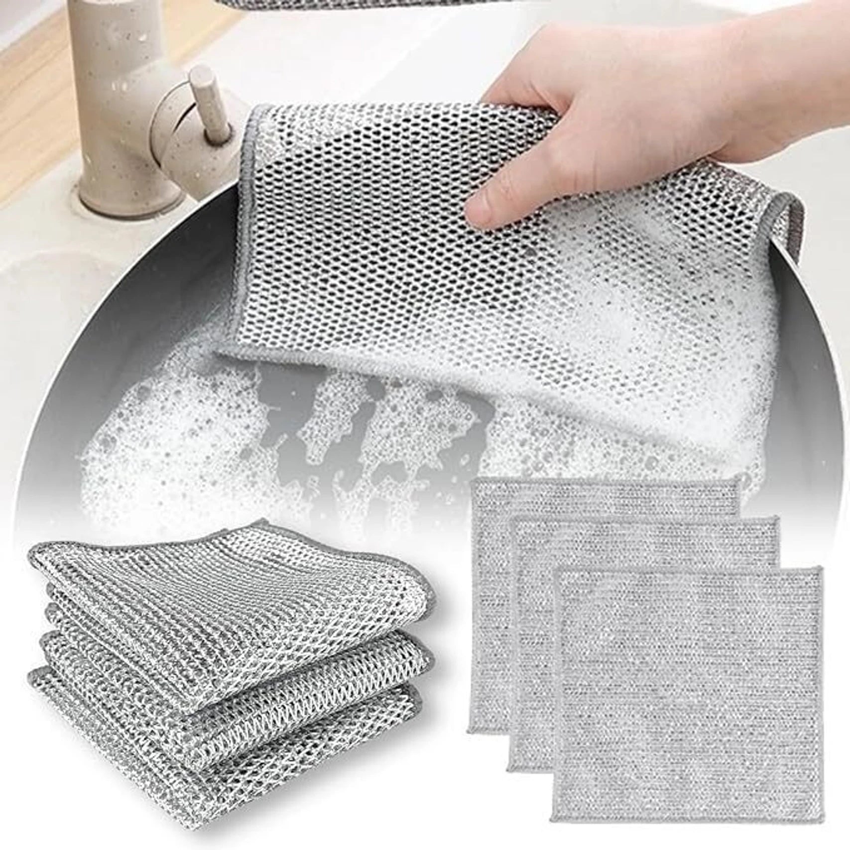 Non-Scratch Dish Wash Cloth (Pack of 10) – Reusable Wire Scrubber Mesh for Kitchen Cleaning