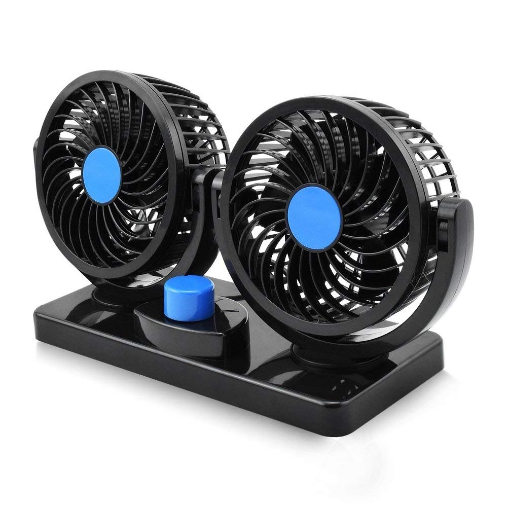 Dual Head Car Fan 12V 360° Rotatable Dashboard Cooling Fan